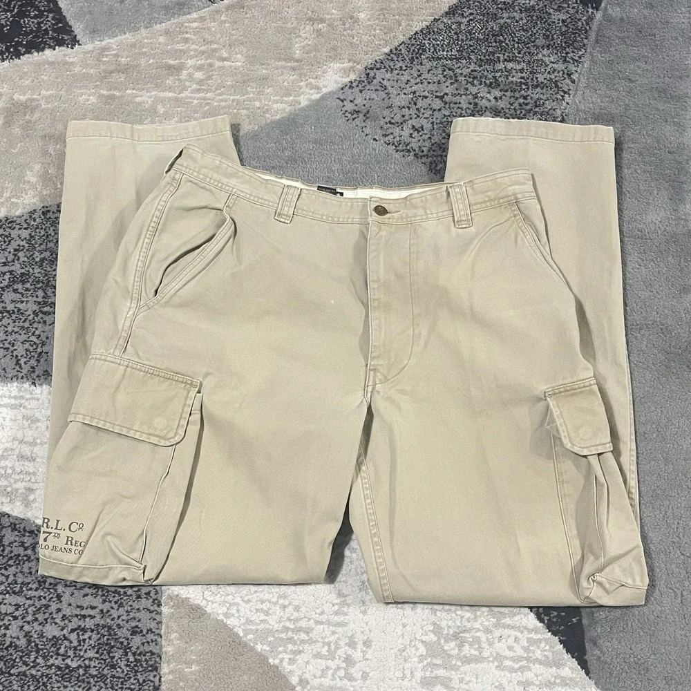 Polo Ralph Lauren Cargo Pants Men 36x34 Brown Paratrooper Utility Military USA - Picture 1 of 16